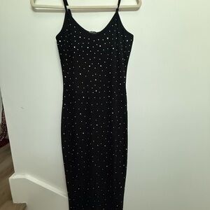 Banjul Black Sheath Midi Dress Spaghetti Strap